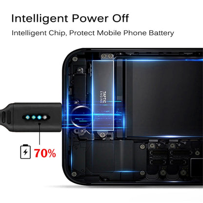 Black USB cable connector with blue indicator light for automatic power off