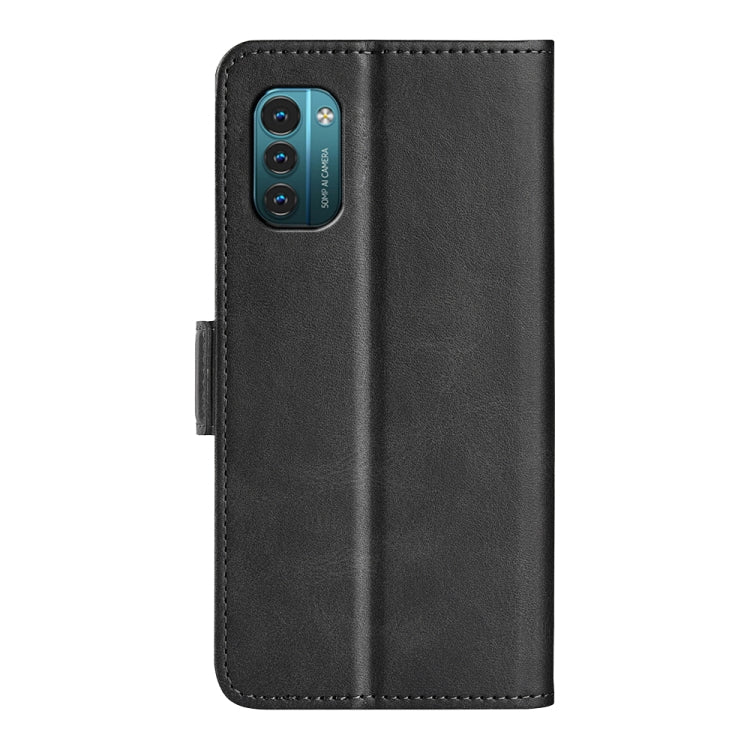 Black leather wallet phone case for Nokia G11/G21, camera cutout on back