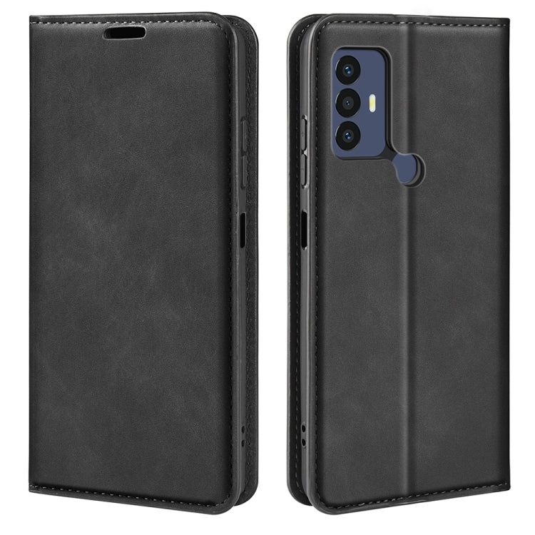 Black magnetic flip leather phone case with camera cutout and side button openings.