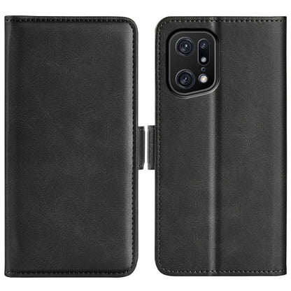 Black leather phone case with dual-side magnetic buckle, folding cover and camera cutout