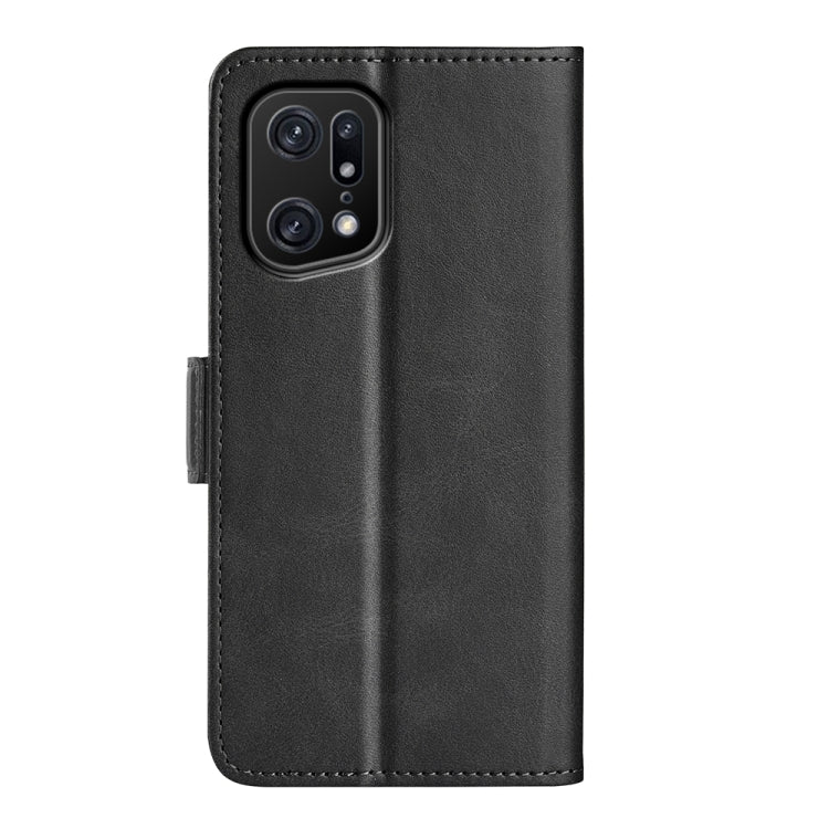 Black leather folio phone case with magnetic buckle and top camera cutout