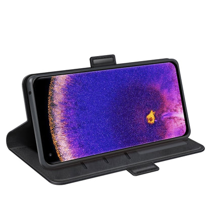 Black leather folio phone case with magnetic stand, viewing phone screen