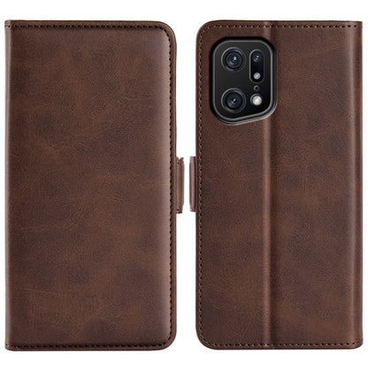 Brown leather phone case with dual-side magnetic buckle, folding cover and camera cutout