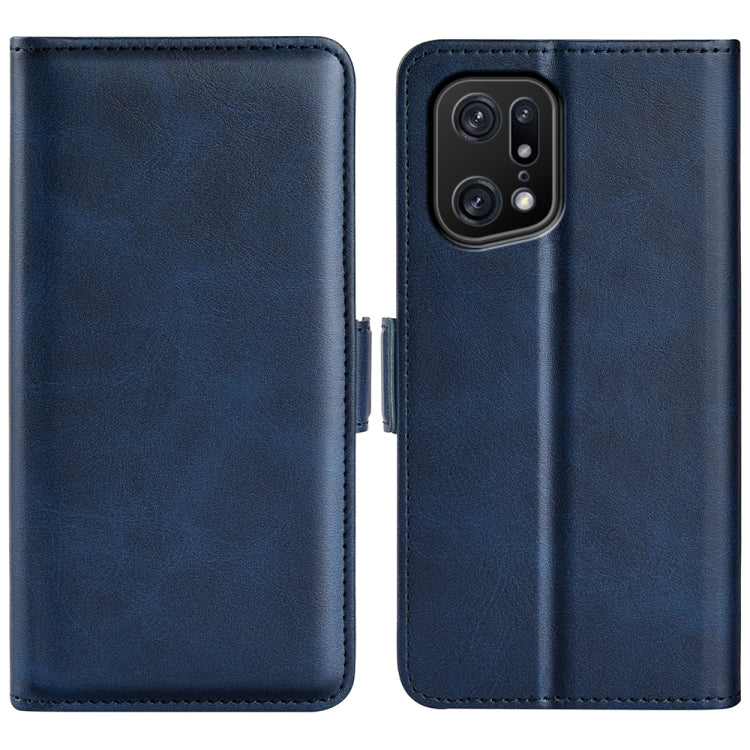 Dark blue leather phone case with dual-side magnetic buckle, folding cover and camera cutout