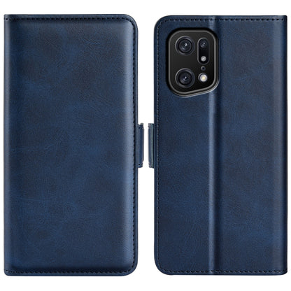 Dark blue leather phone case with dual-side magnetic buckle, folding cover and camera cutout