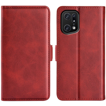 Red leather phone case with dual-side magnetic buckle, folding cover and camera cutout