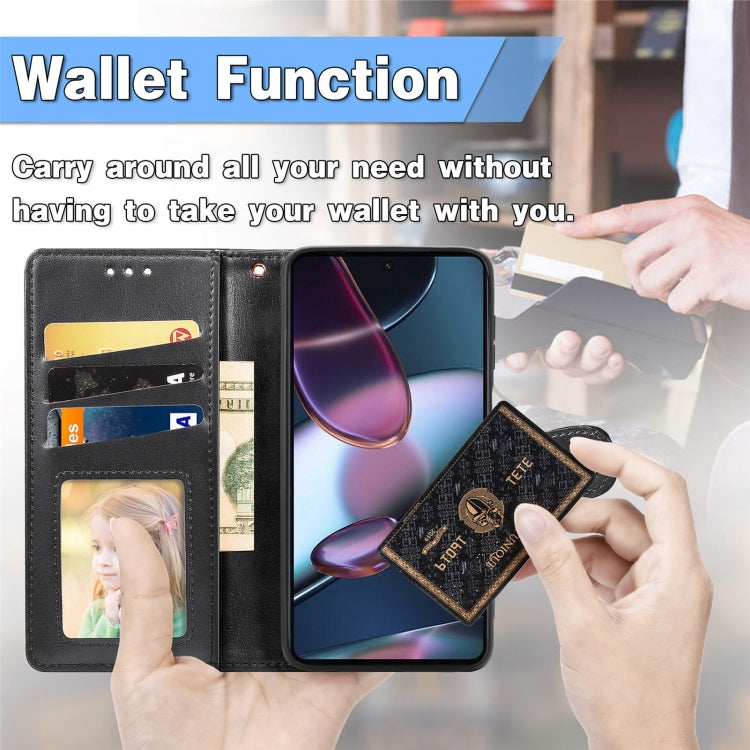 Black leather buckle wallet phone case with card slots and open flip cover