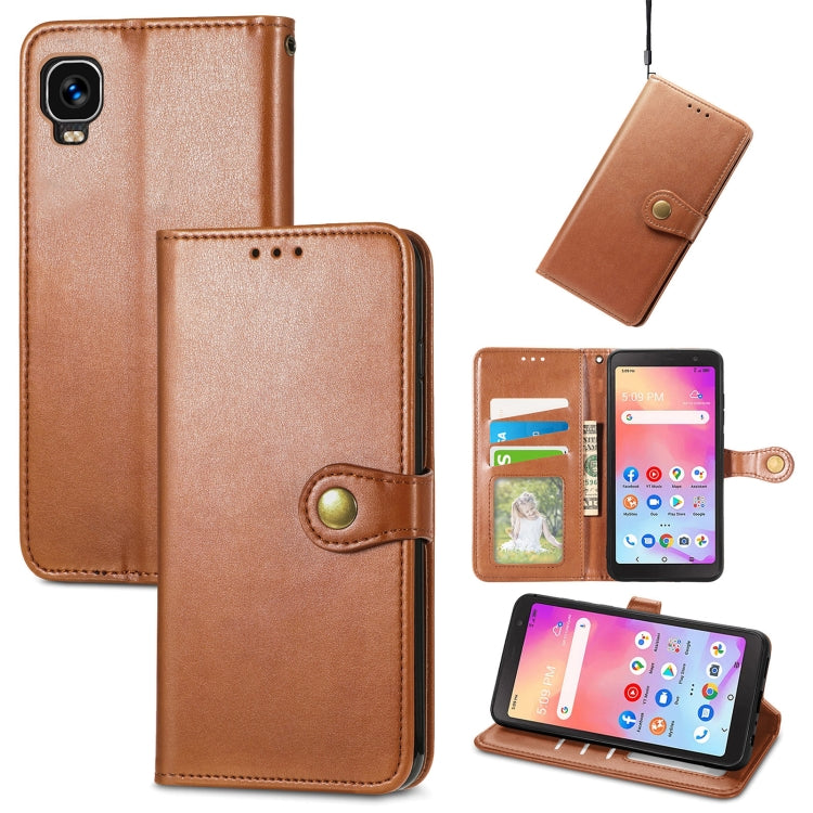 Brown leather buckle wallet phone case with card slots and flip cover for phone
