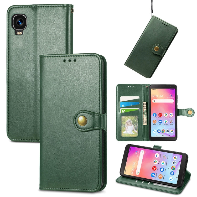 Green leather buckle wallet phone case with card slots and flip cover for phone
