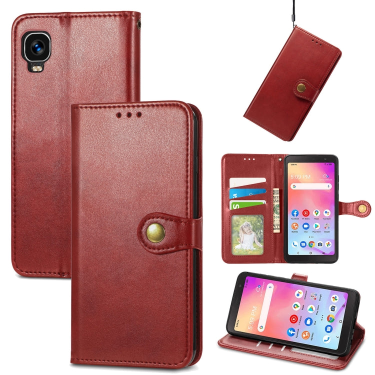 Red leather buckle wallet phone case with card slots and flip cover for phone