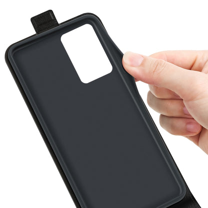 Black textured leather phone case with flip cover open and access cutout