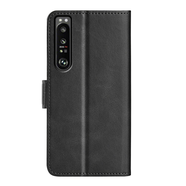 Magnetic buckle leather phone case, black back cover with camera cutout for Xperia 1 IV