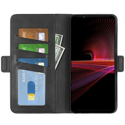 Magnetic buckle leather phone case, black open wallet with card slots and phone cutouts