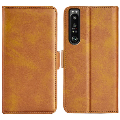 Magnetic buckle leather phone case, brown dual-fold cover with magnetic closure for Xperia 1 IV