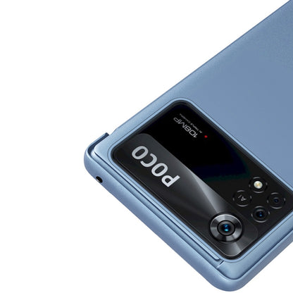 Blue flip leather phone case with corner bumper and mirror window