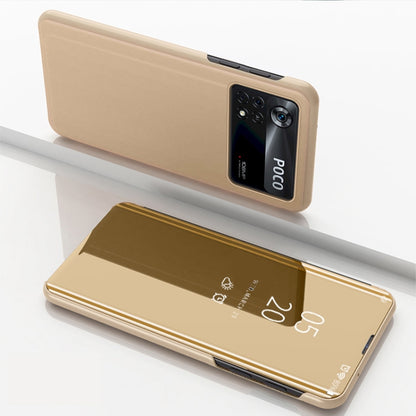 Gold flip leather phone case with horizontal mirror and card holder