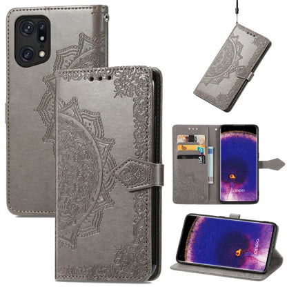 Mandala Flower Embossed Flip Leather Phone Case, For OPPO Find X5 Pro, For OPPO Find X5, For OPPO Reno7 5G, For OPPO Realme 9 Pro, For OPPO Realme 9 Pro+ 5G, For vivo Y76 5G