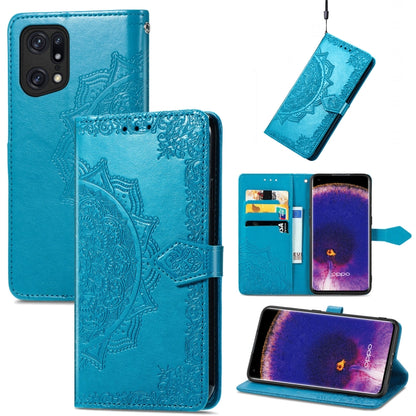 Mandala Flower Embossed Flip Leather Phone Case, For OPPO Find X5 Pro, For OPPO Find X5, For OPPO Reno7 5G, For OPPO Realme 9 Pro, For OPPO Realme 9 Pro+ 5G, For vivo Y76 5G