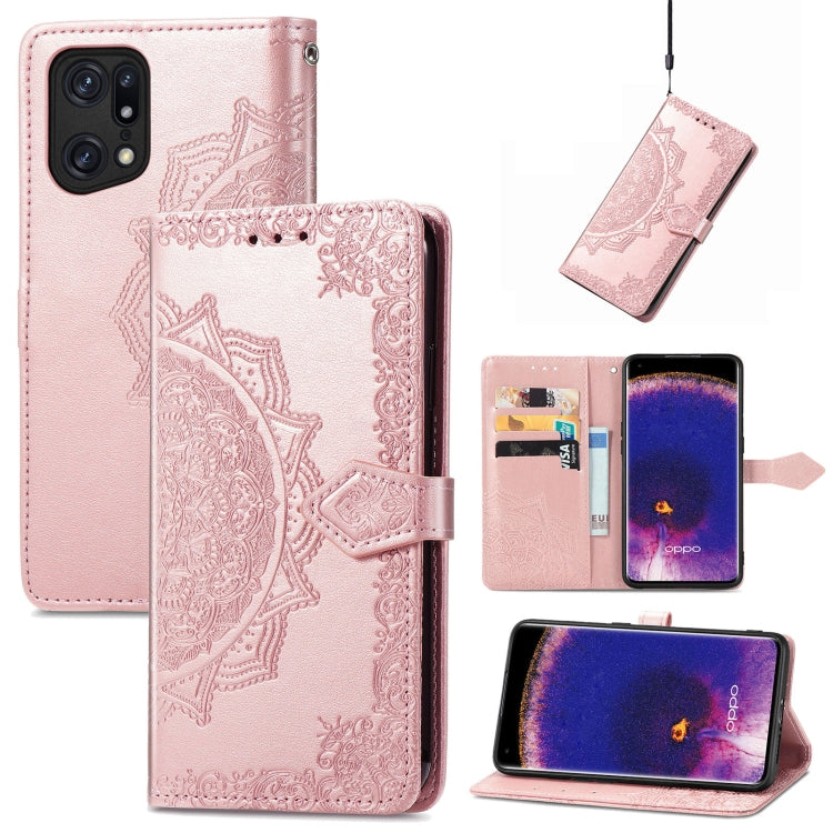 Mandala Flower Embossed Flip Leather Phone Case, For OPPO Find X5 Pro, For OPPO Find X5, For OPPO Reno7 5G, For OPPO Realme 9 Pro, For OPPO Realme 9 Pro+ 5G, For vivo Y76 5G