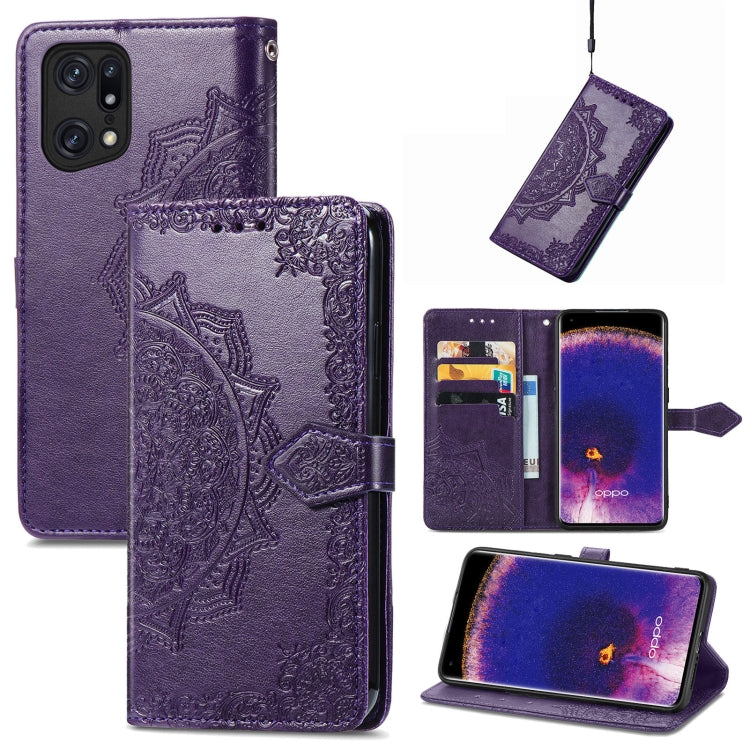 Mandala Flower Embossed Flip Leather Phone Case, For OPPO Find X5 Pro, For OPPO Find X5, For OPPO Reno7 5G, For OPPO Realme 9 Pro, For OPPO Realme 9 Pro+ 5G, For vivo Y76 5G