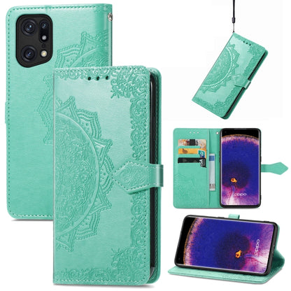 Mandala Flower Embossed Flip Leather Phone Case, For OPPO Find X5 Pro, For OPPO Find X5, For OPPO Reno7 5G, For OPPO Realme 9 Pro, For OPPO Realme 9 Pro+ 5G, For vivo Y76 5G