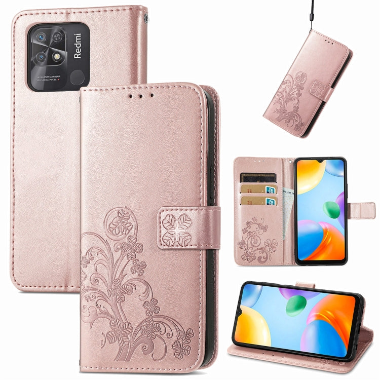 Rose pink embossed leather wallet phone case set, floral pattern, clasp buckle closure