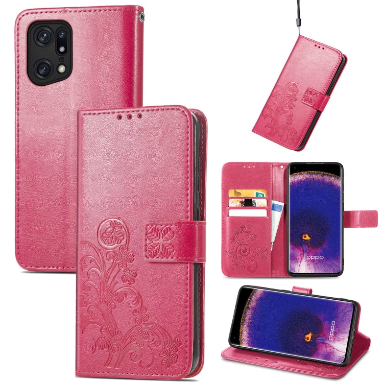 Four-leaf Clasp Embossed Buckle Leather Phone Case, For OPPO Find X5 Pro, For OPPO Find X5, For OPPO Realme 9 Pro, For OPPO Realme 9 Pro+ 5G, For vivo Y76 5G