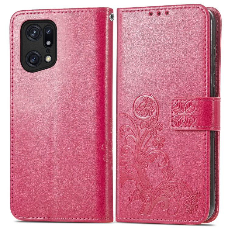 Four-leaf Clasp Embossed Buckle Leather Phone Case, For OPPO Find X5 Pro, For OPPO Find X5, For OPPO Realme 9 Pro, For OPPO Realme 9 Pro+ 5G, For vivo Y76 5G