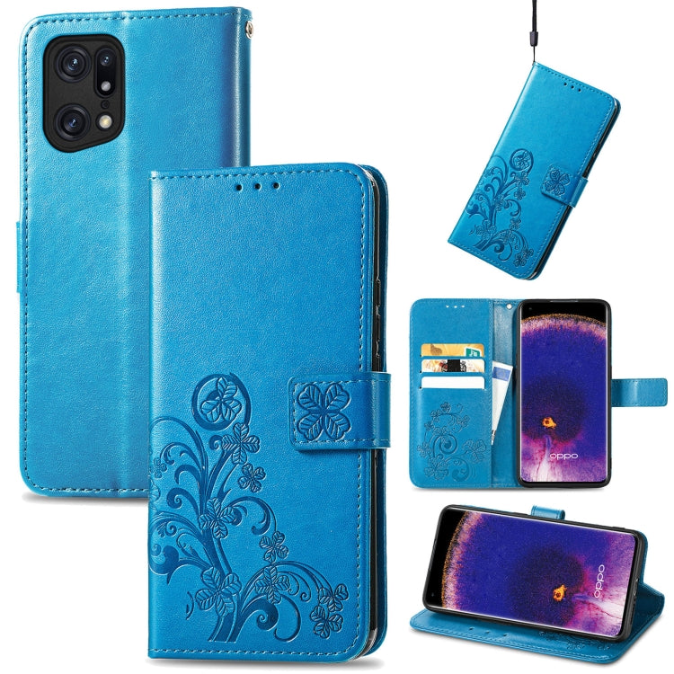 Four-leaf Clasp Embossed Buckle Leather Phone Case, For OPPO Find X5 Pro, For OPPO Find X5, For OPPO Realme 9 Pro, For OPPO Realme 9 Pro+ 5G, For vivo Y76 5G
