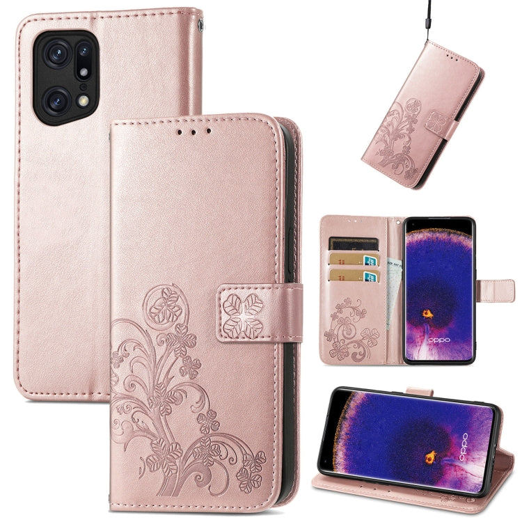 Four-leaf Clasp Embossed Buckle Leather Phone Case, For OPPO Find X5 Pro, For OPPO Find X5, For OPPO Realme 9 Pro, For OPPO Realme 9 Pro+ 5G, For vivo Y76 5G