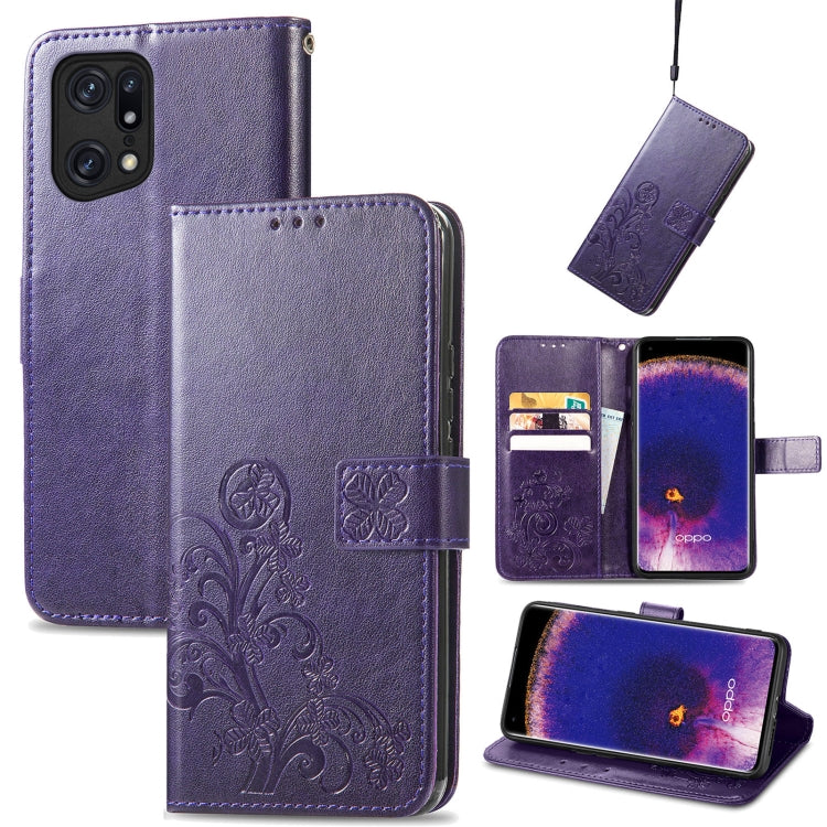 Four-leaf Clasp Embossed Buckle Leather Phone Case, For OPPO Find X5 Pro, For OPPO Find X5, For OPPO Realme 9 Pro, For OPPO Realme 9 Pro+ 5G, For vivo Y76 5G