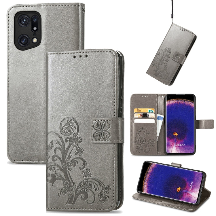 Four-leaf Clasp Embossed Buckle Leather Phone Case, For OPPO Find X5 Pro, For OPPO Find X5, For OPPO Realme 9 Pro, For OPPO Realme 9 Pro+ 5G, For vivo Y76 5G