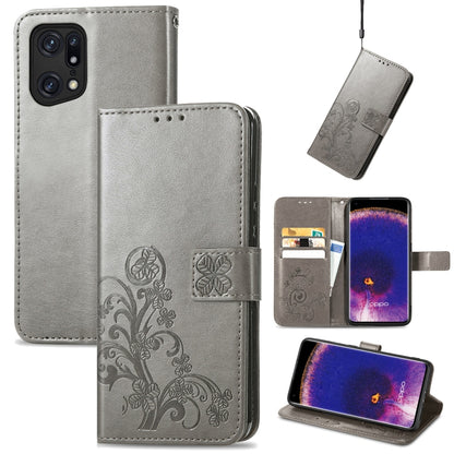 Four-leaf Clasp Embossed Buckle Leather Phone Case, For OPPO Find X5 Pro, For OPPO Find X5, For OPPO Realme 9 Pro, For OPPO Realme 9 Pro+ 5G, For vivo Y76 5G