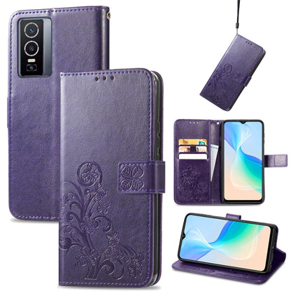 Four-leaf Clasp Embossed Buckle Leather Phone Case, For OPPO Find X5 Pro, For OPPO Find X5, For OPPO Realme 9 Pro, For OPPO Realme 9 Pro+ 5G, For vivo Y76 5G