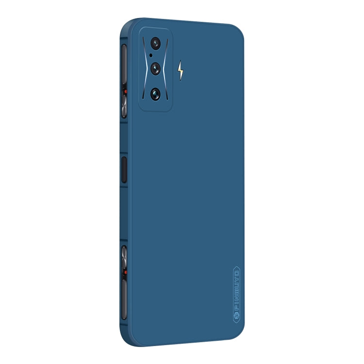 Blue TPU phone case with camera cutouts and side button openings, sleek matte finish