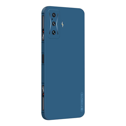 Blue TPU phone case with camera cutouts and side button openings, sleek matte finish