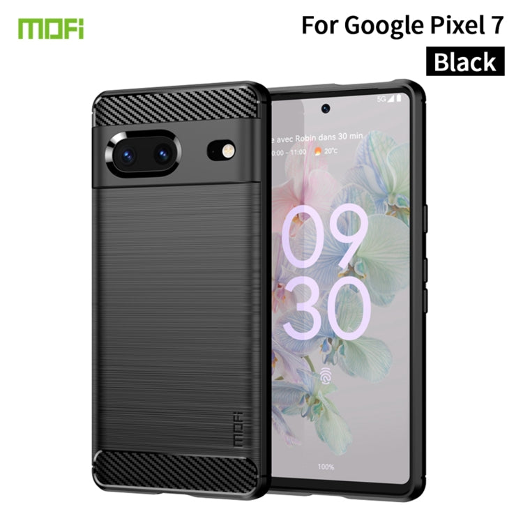 Black phone case with carbon-fiber style corners and textured back for Pixel 7