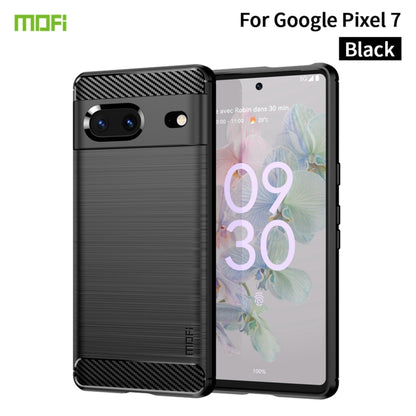Black phone case with carbon-fiber style corners and textured back for Pixel 7