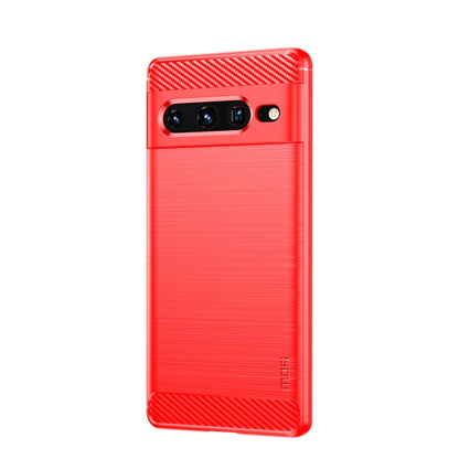 Red phone case with brushed texture and carbon-fiber accents, rear camera and flash openings