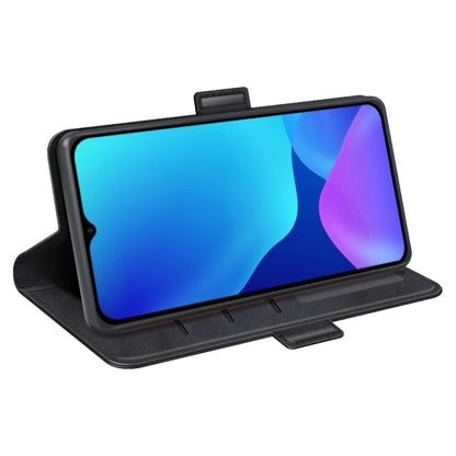 Dual-side magnetic buckle leather phone case, black, foldable stand viewing angle