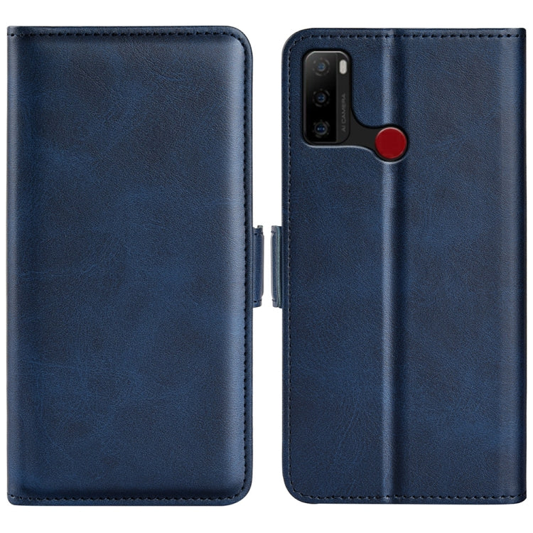 Dual-side magnetic buckle leather phone case, dark blue, with camera cutout and divider flap