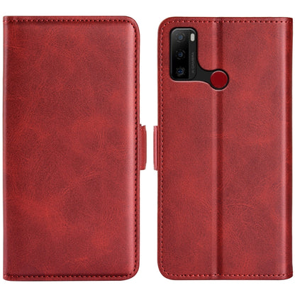 Dual-side magnetic buckle leather phone case, red, camera cutout with red magnet tab