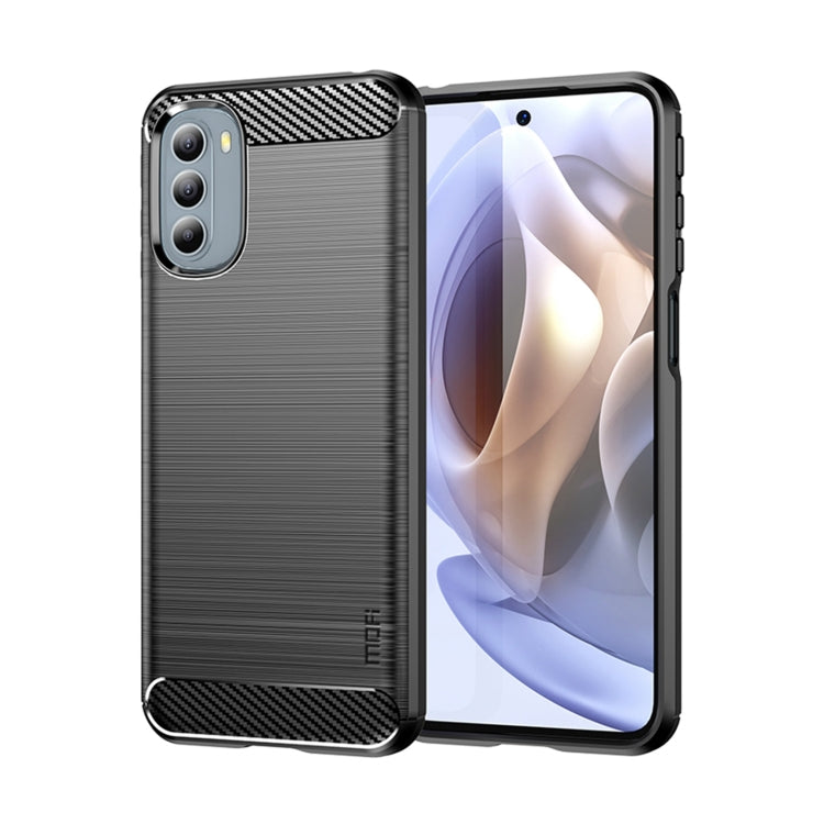 Blue brushed TPU phone case with carbon-fiber top and bottom edges