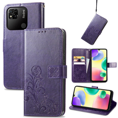 Four-leaf Clasp Embossed Buckle Leather Phone Case, For Xiaomi Redmi 10A
