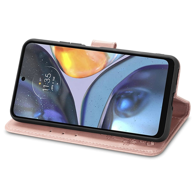 Four-leaf Clasp Embossed Buckle Leather Phone Case, For Motorola Moto G22, For TCL 30 XE 5G