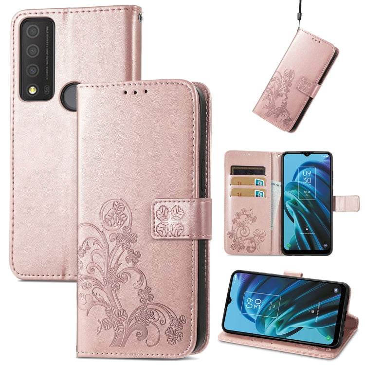 Four-leaf Clasp Embossed Buckle Leather Phone Case, For Motorola Moto G22, For TCL 30 XE 5G