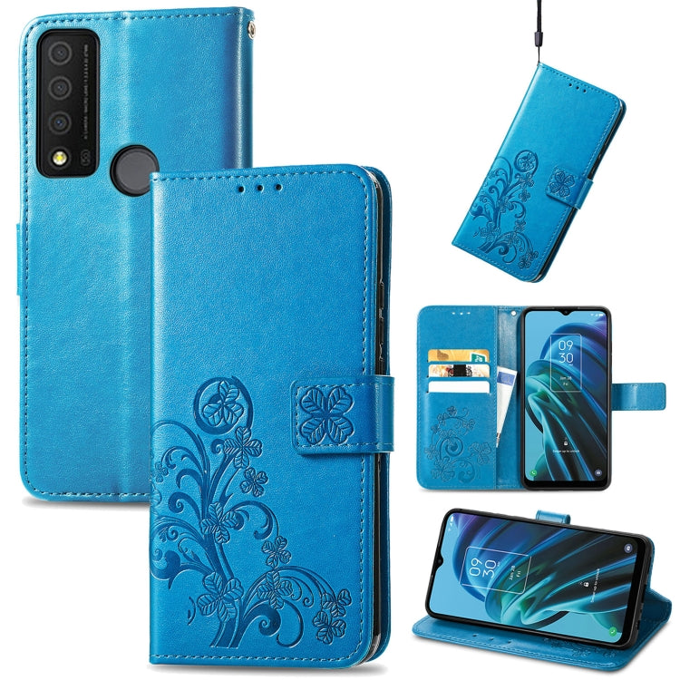Four-leaf Clasp Embossed Buckle Leather Phone Case, For Motorola Moto G22, For TCL 30 XE 5G