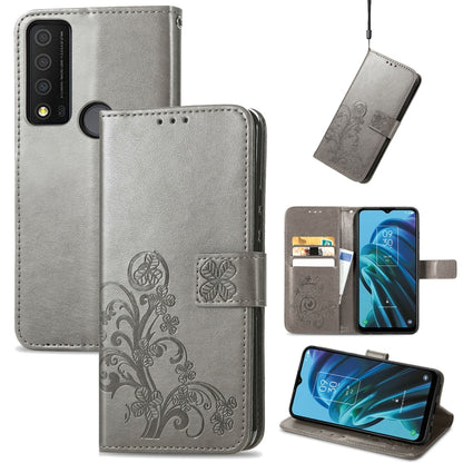 Four-leaf Clasp Embossed Buckle Leather Phone Case, For Motorola Moto G22, For TCL 30 XE 5G