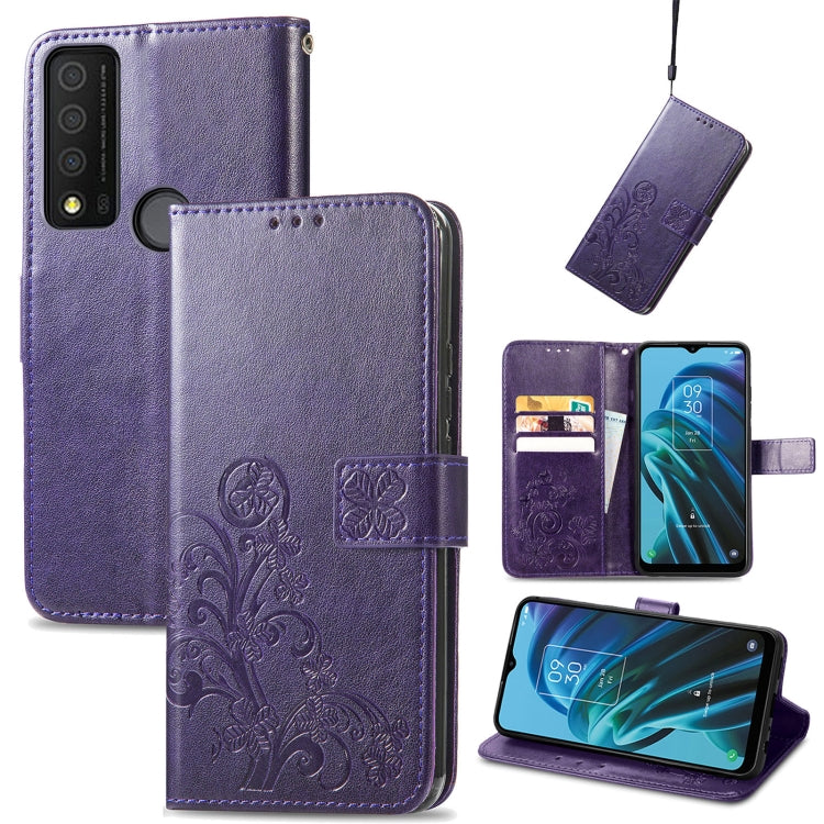 Four-leaf Clasp Embossed Buckle Leather Phone Case, For Motorola Moto G22, For TCL 30 XE 5G