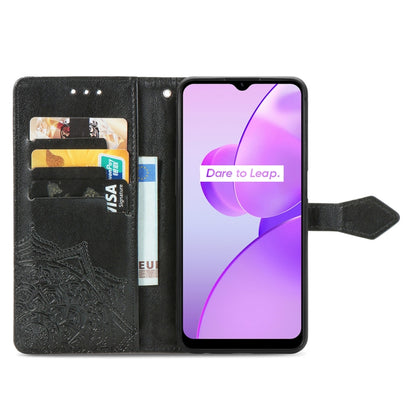 Black embossed mandala leather-style phone case with wallet flap and card holder